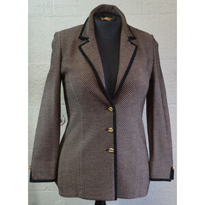St. John Collection Pale Pink/Charcoal Herringbone Jacket w/ Suede Trim sz 6